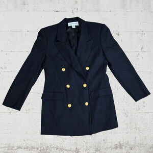 80s Vintage Black Military Double Breasted USA Made Deadstock Wool Blazer Size 8